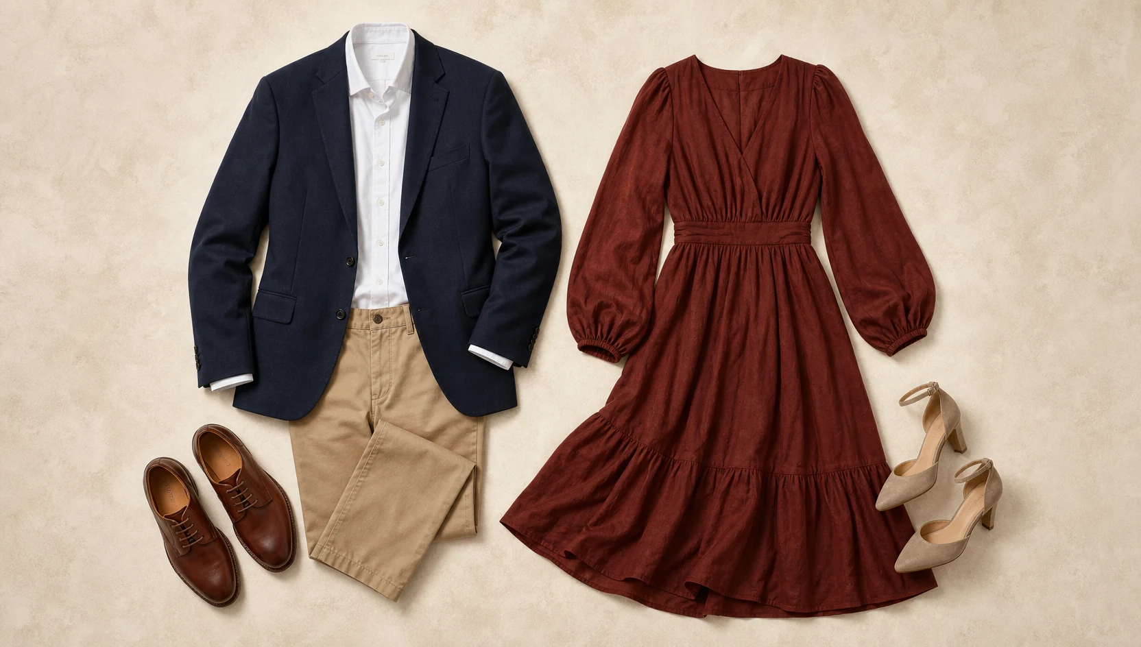 Outfit ideas for effortless laughter on leaf-covered avenue engagement photos