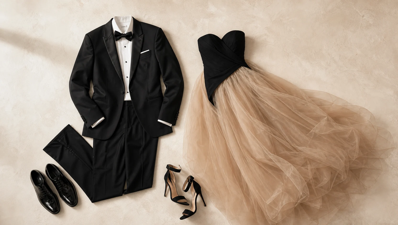 Outfit ideas for piggyback ride in formal wear by window engagement photos