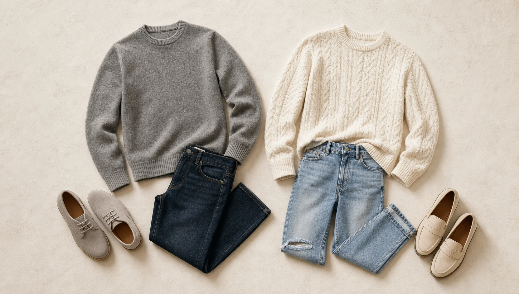 Outfit ideas for casual stroll through loft in overcast light engagement photos