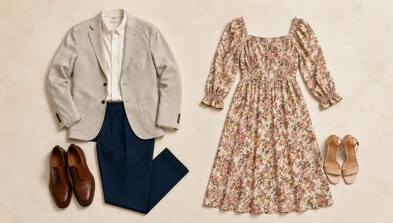 Outfit ideas for looking over pond horizon in morning mist engagement photos