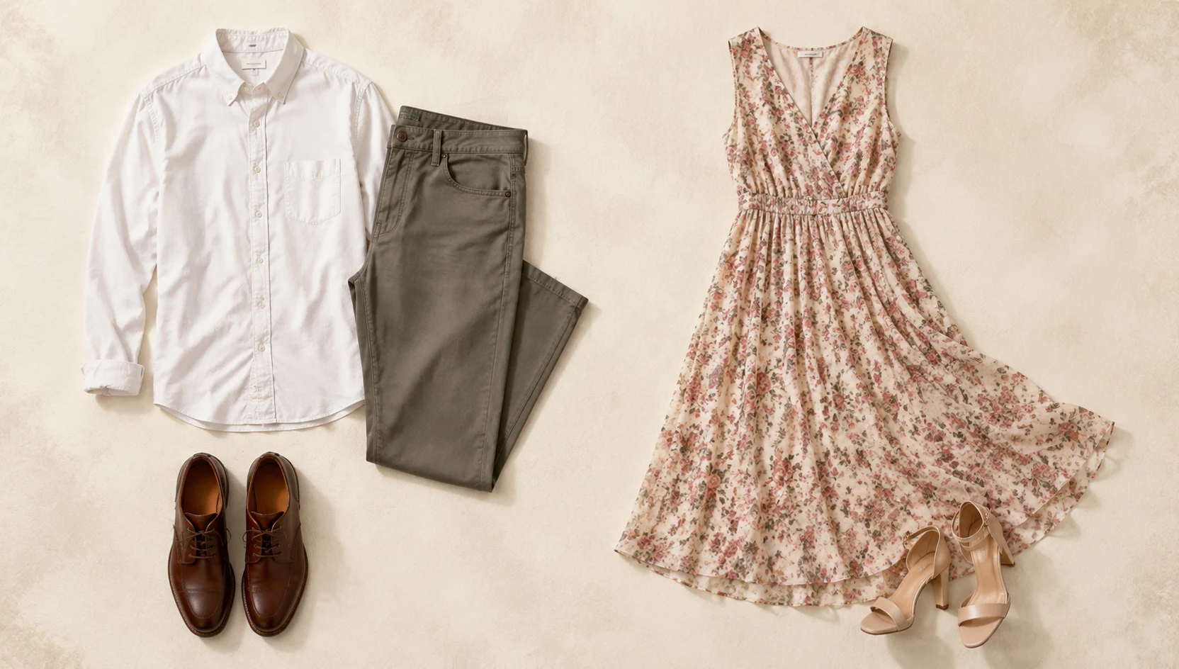 Outfit ideas for golden hour gaze along cherry blossom tree-lined path engagement photos