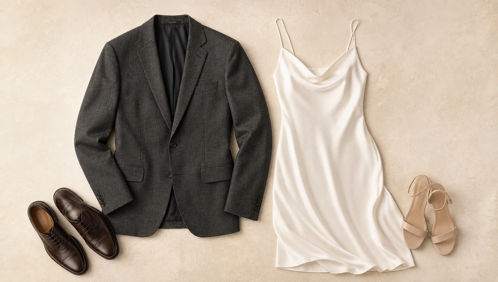 Outfit ideas for looking at city horizon from bridge at sunset engagement photos