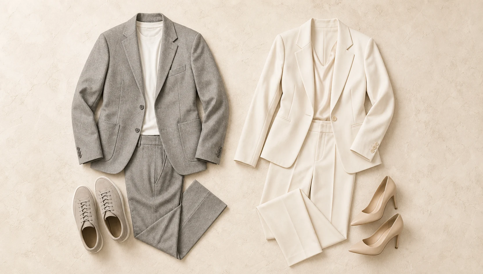 Outfit ideas for looking at the city horizon from the stairs engagement photos