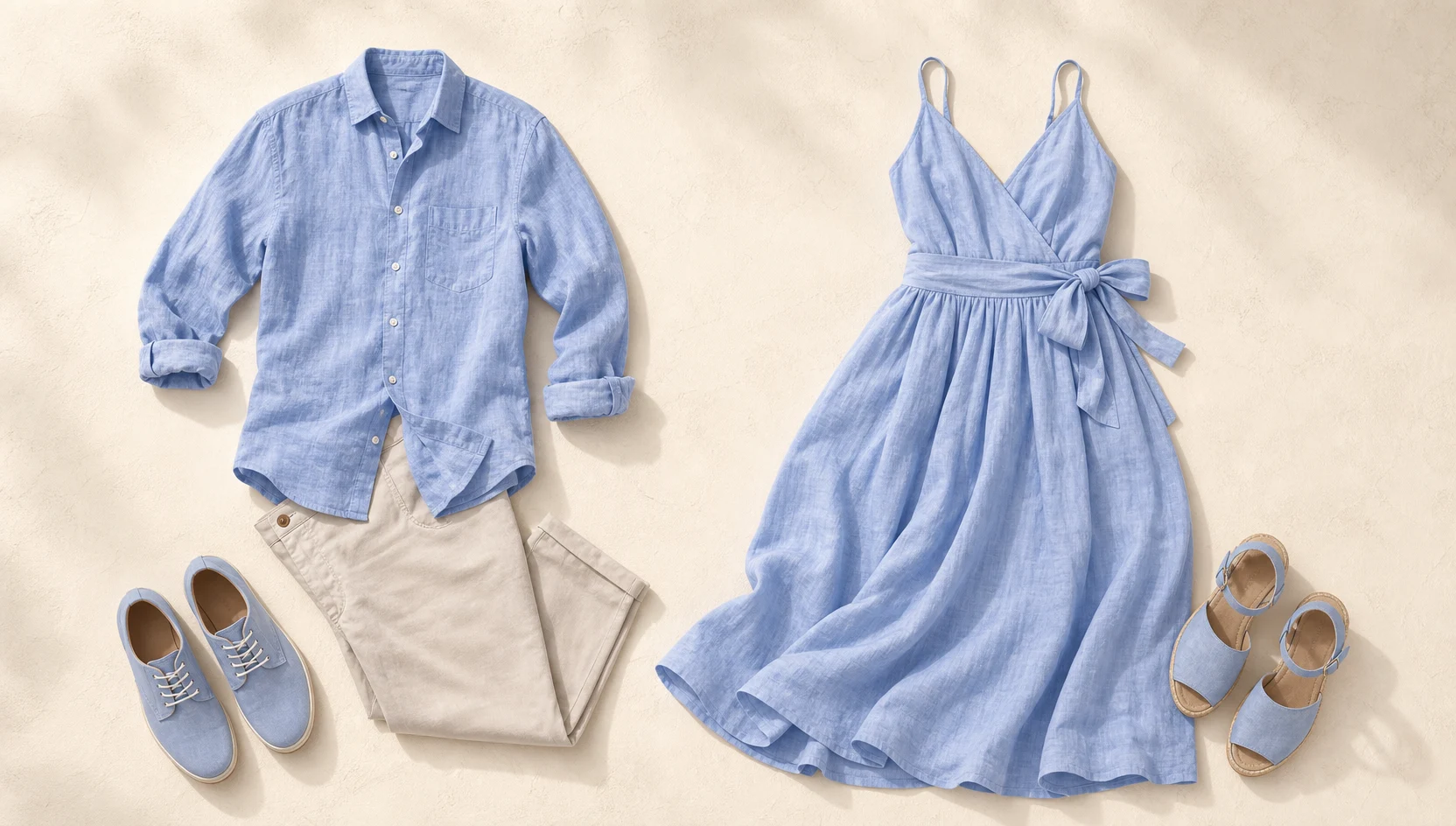 Outfit ideas for gazing together at the midday sea engagement photos