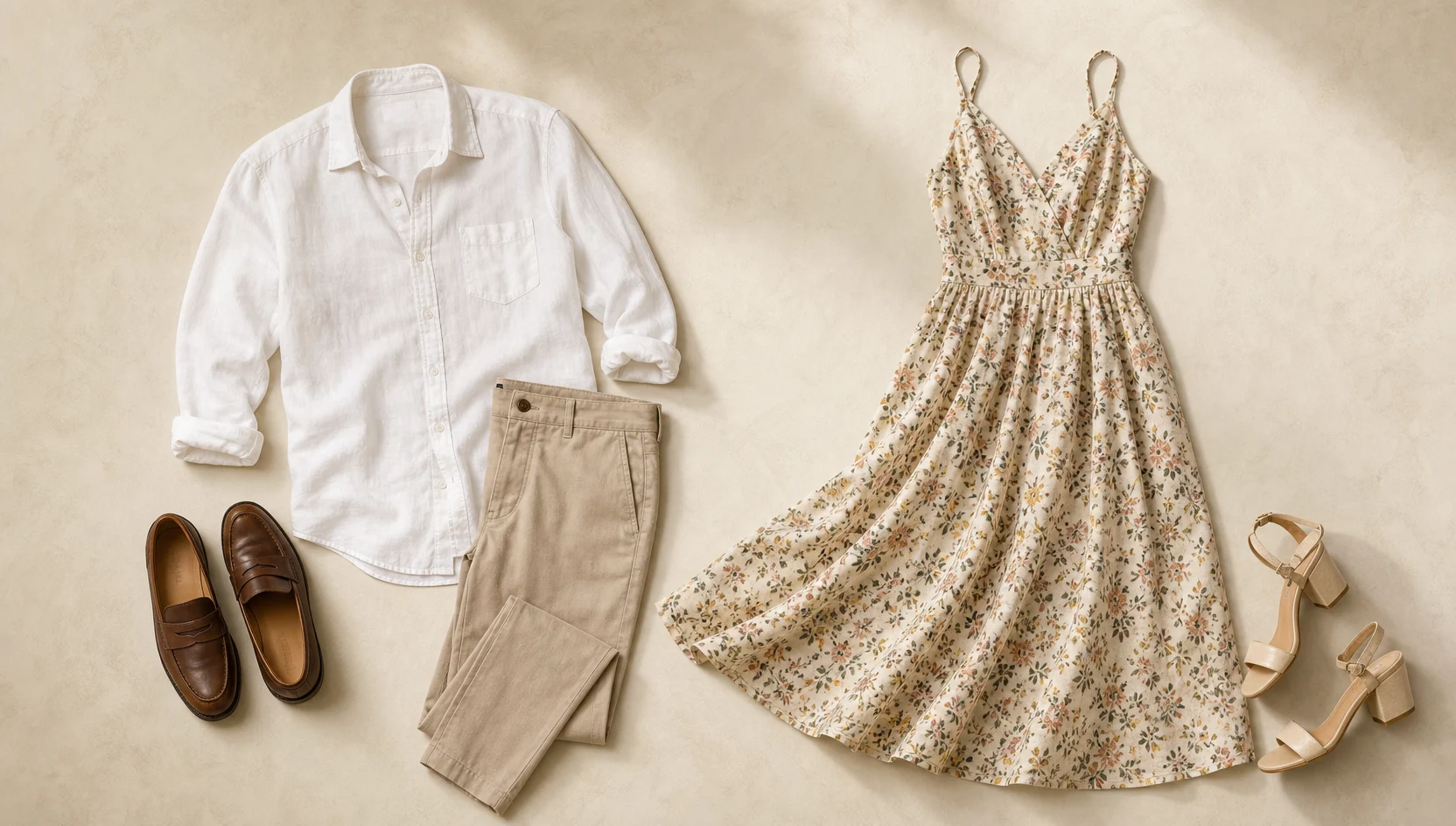 Outfit ideas for slow dance in dappled midday shade engagement photos