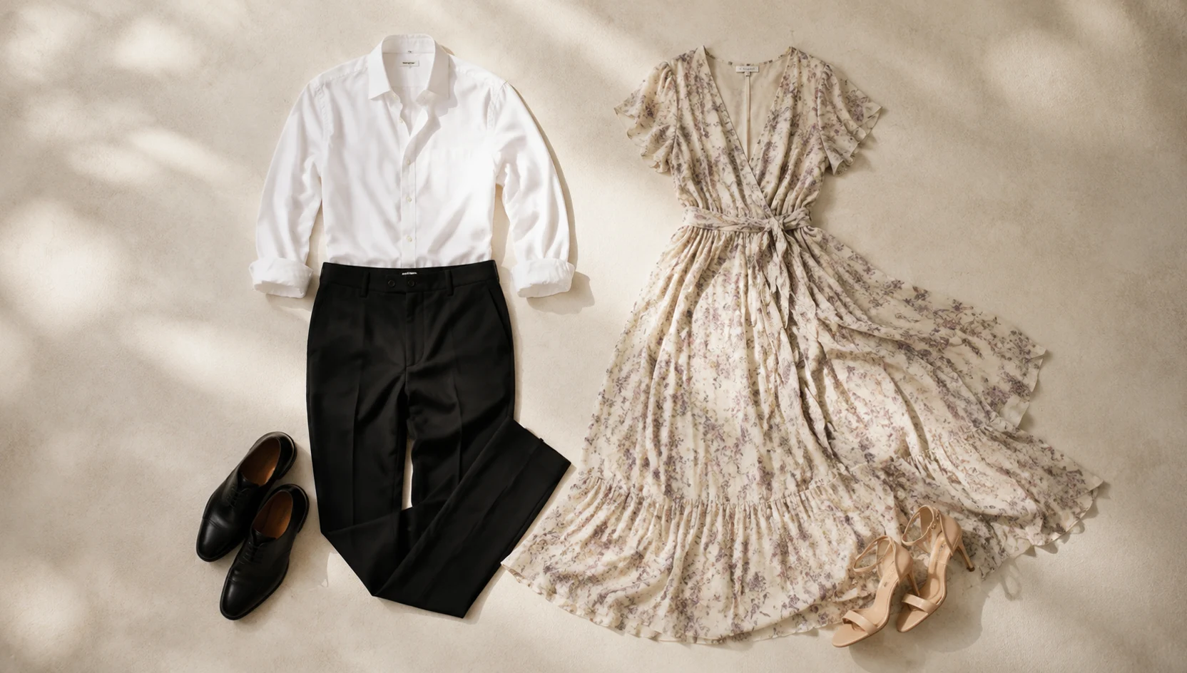 Outfit ideas for dappled-light whisper on the shaded bridge engagement photos