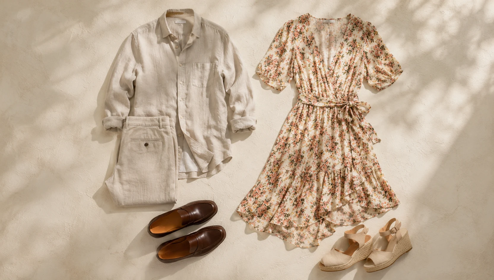 Outfit ideas for sun-dappled whisper with skyline amidst leaves engagement photos