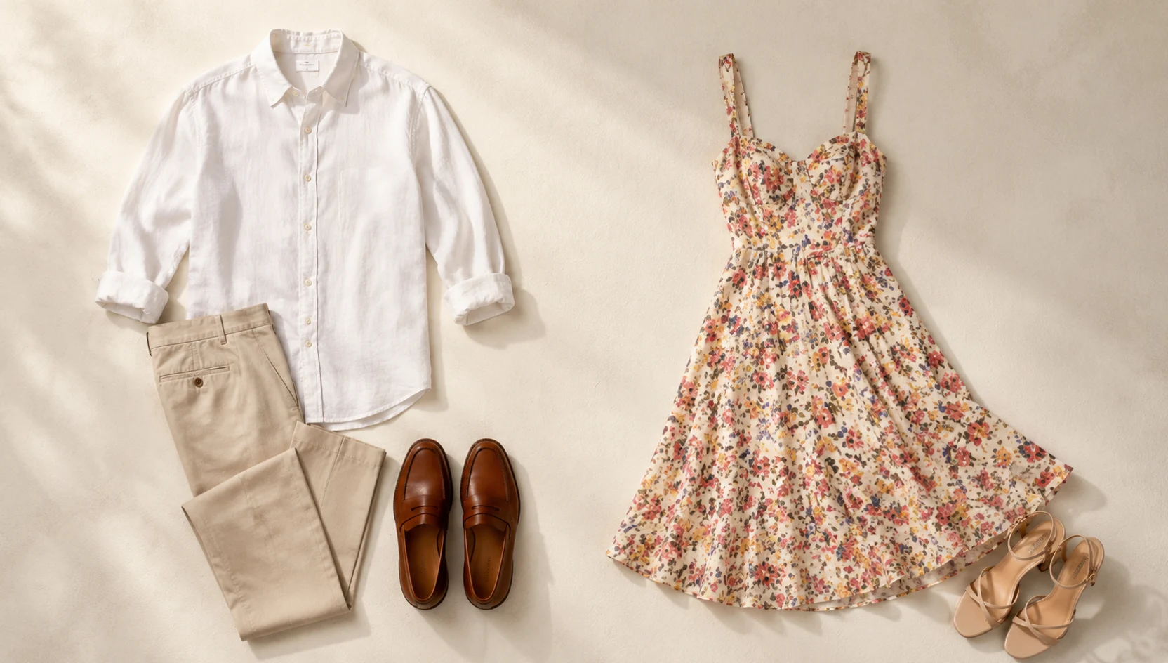 Outfit ideas for midday slow dance under rooftop shade engagement photos