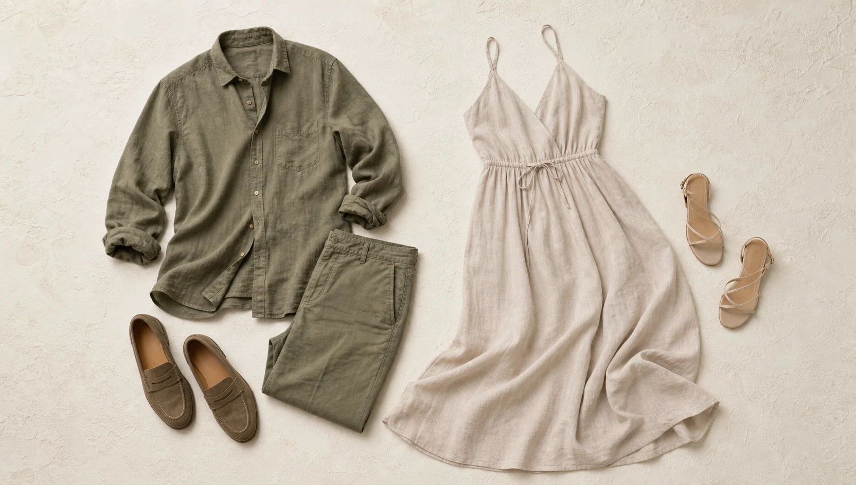 Outfit ideas for midday summit slow dance in linen engagement photos