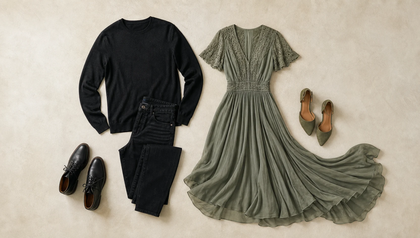 Outfit ideas for misty low-angle dip kiss with flowing dress engagement photos