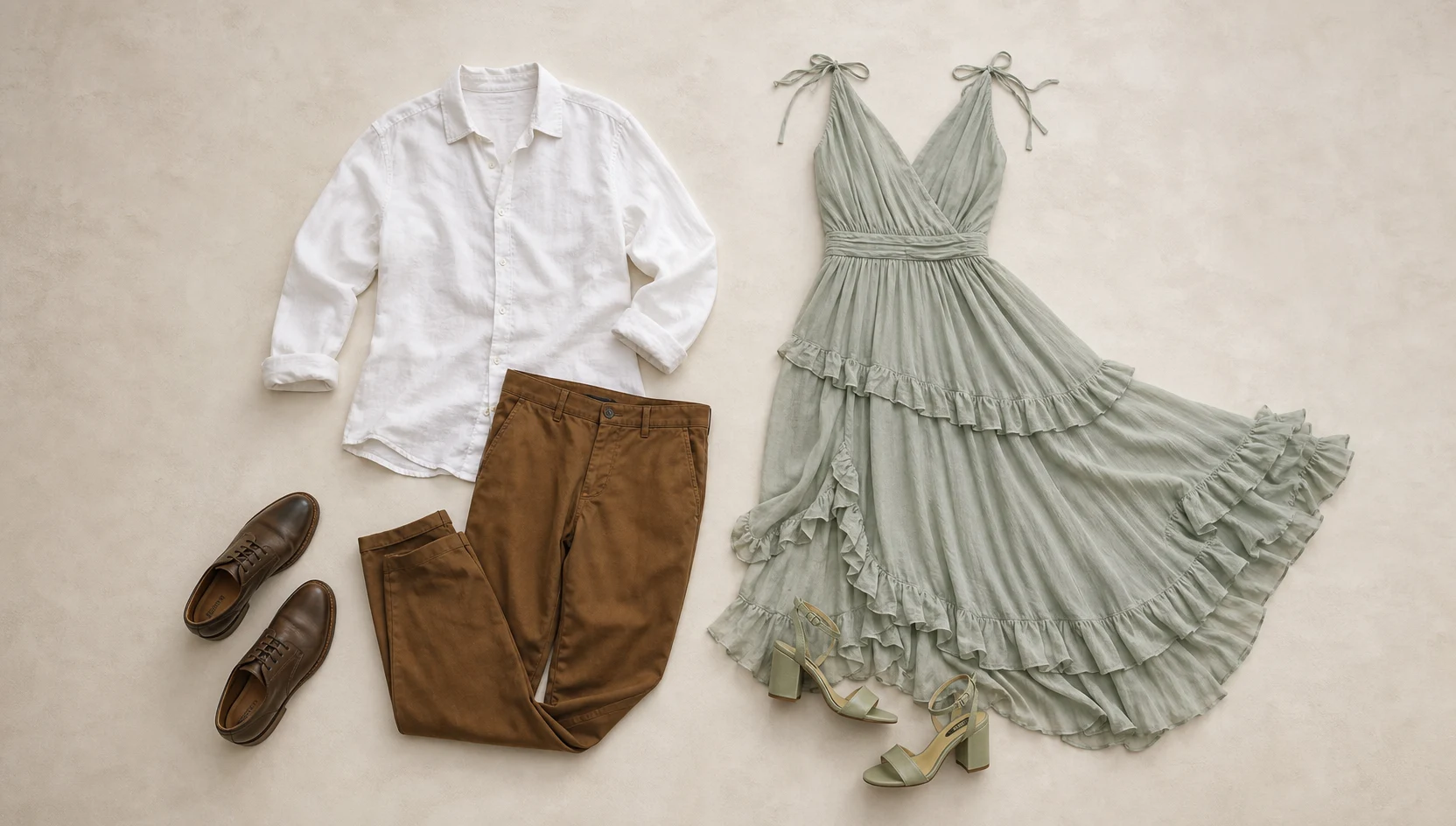 Outfit ideas for misty meadow dip kiss engagement photos
