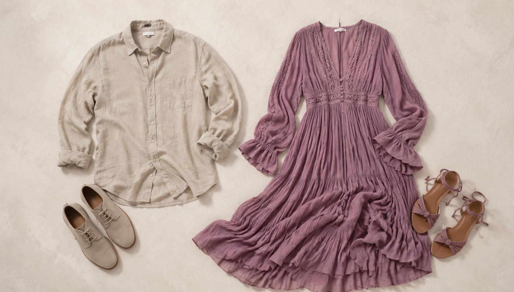 Outfit ideas for misty mountain ring reveal with flowing sleeves engagement photos