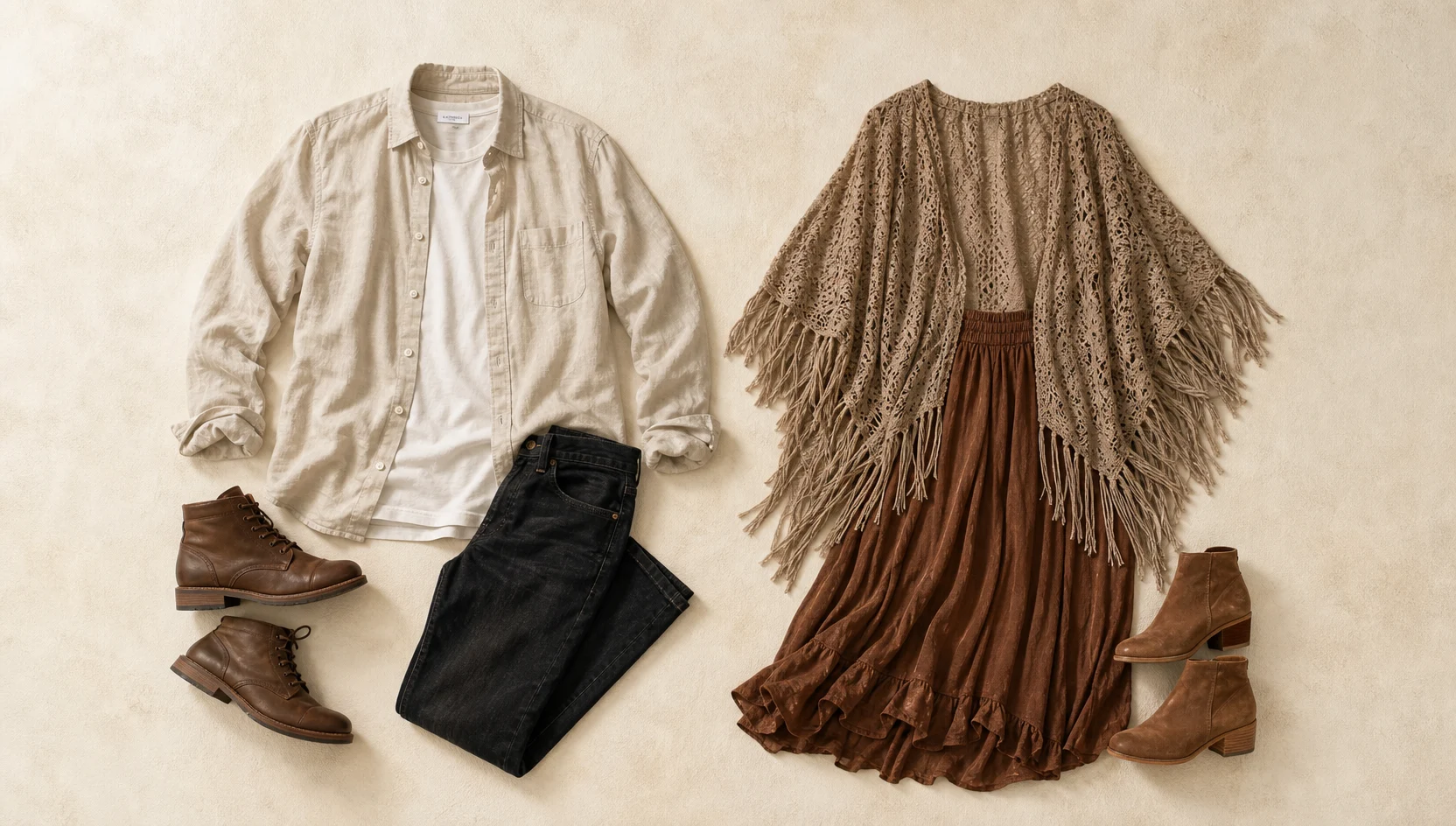 Outfit ideas for morning horizon gaze across the prairie engagement photos