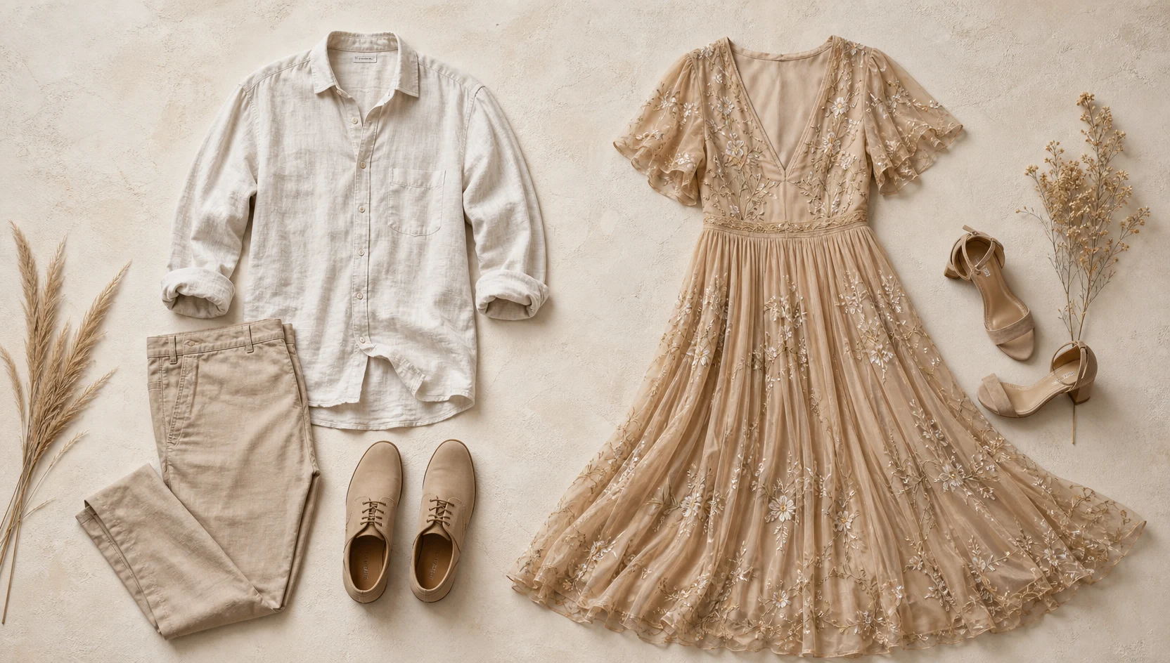 Outfit ideas for morning stroll through dewy prairie grass engagement photos