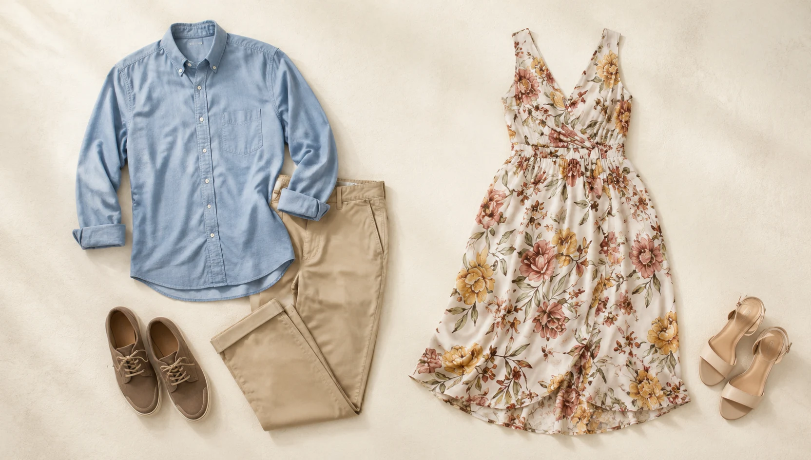 Outfit ideas for playful morning stroll across the park engagement photos