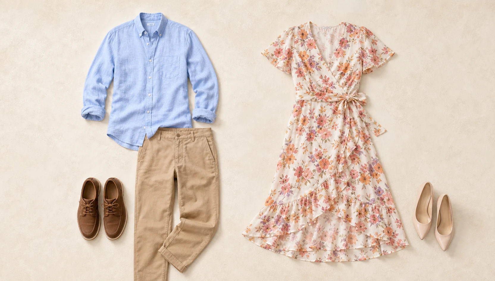 Outfit ideas for morning stroll through tulip-lined path engagement photos
