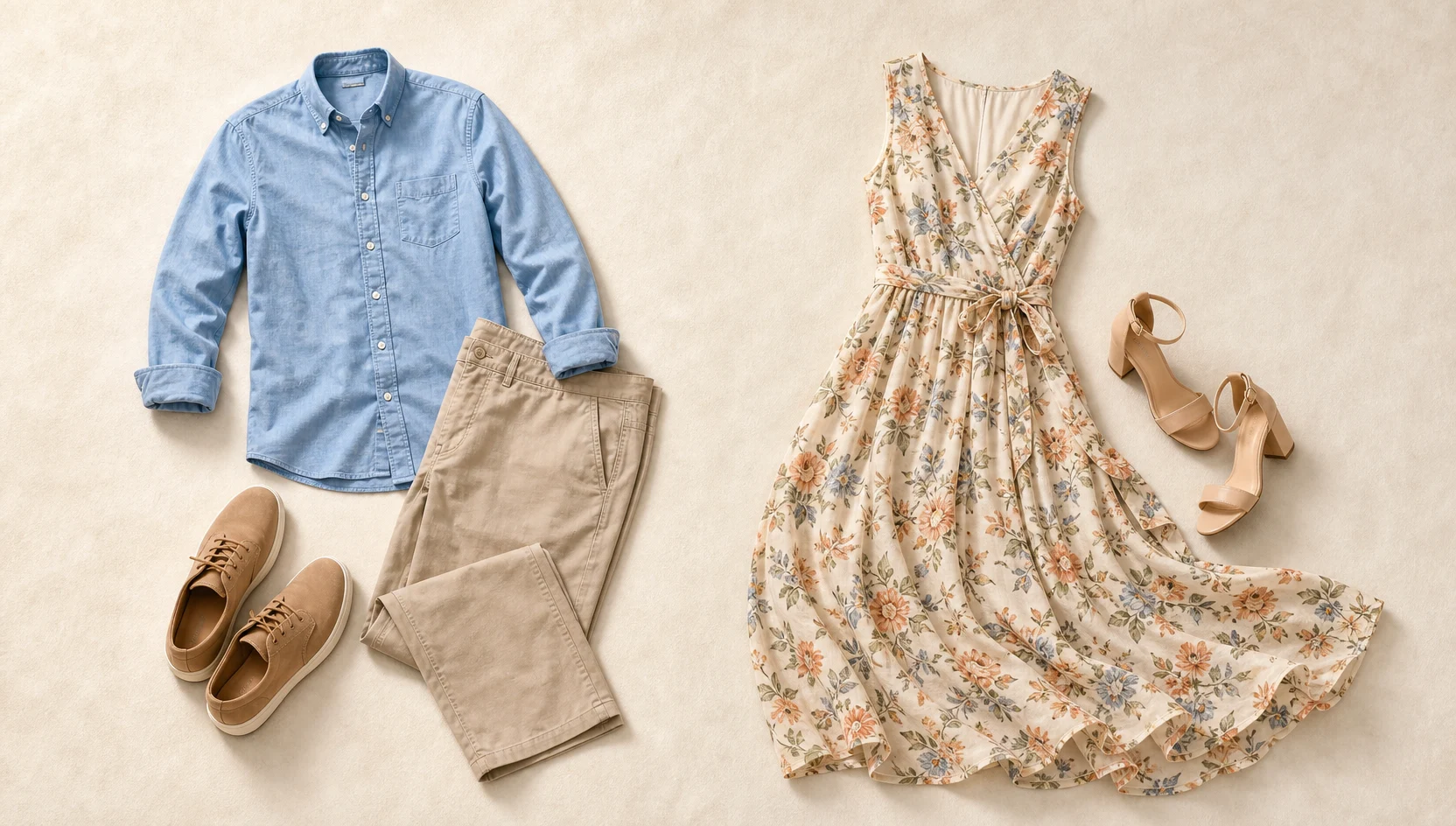 Outfit ideas for playful morning stroll on the pond bridge engagement photos