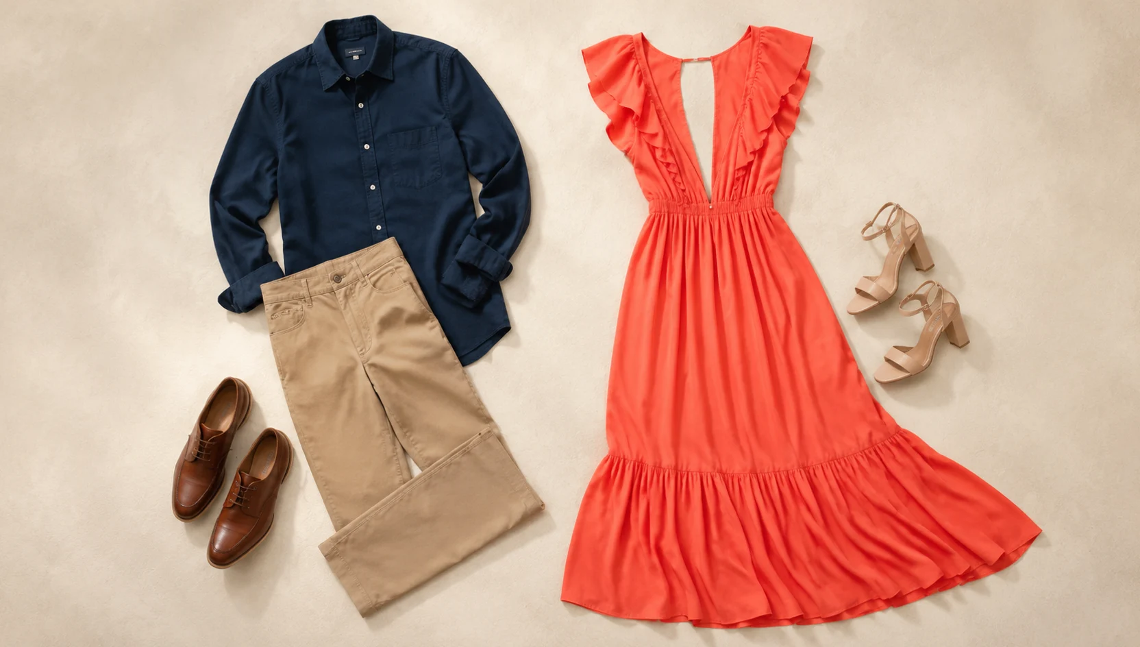 Outfit ideas for overcast horizon gaze in bright dress engagement photos