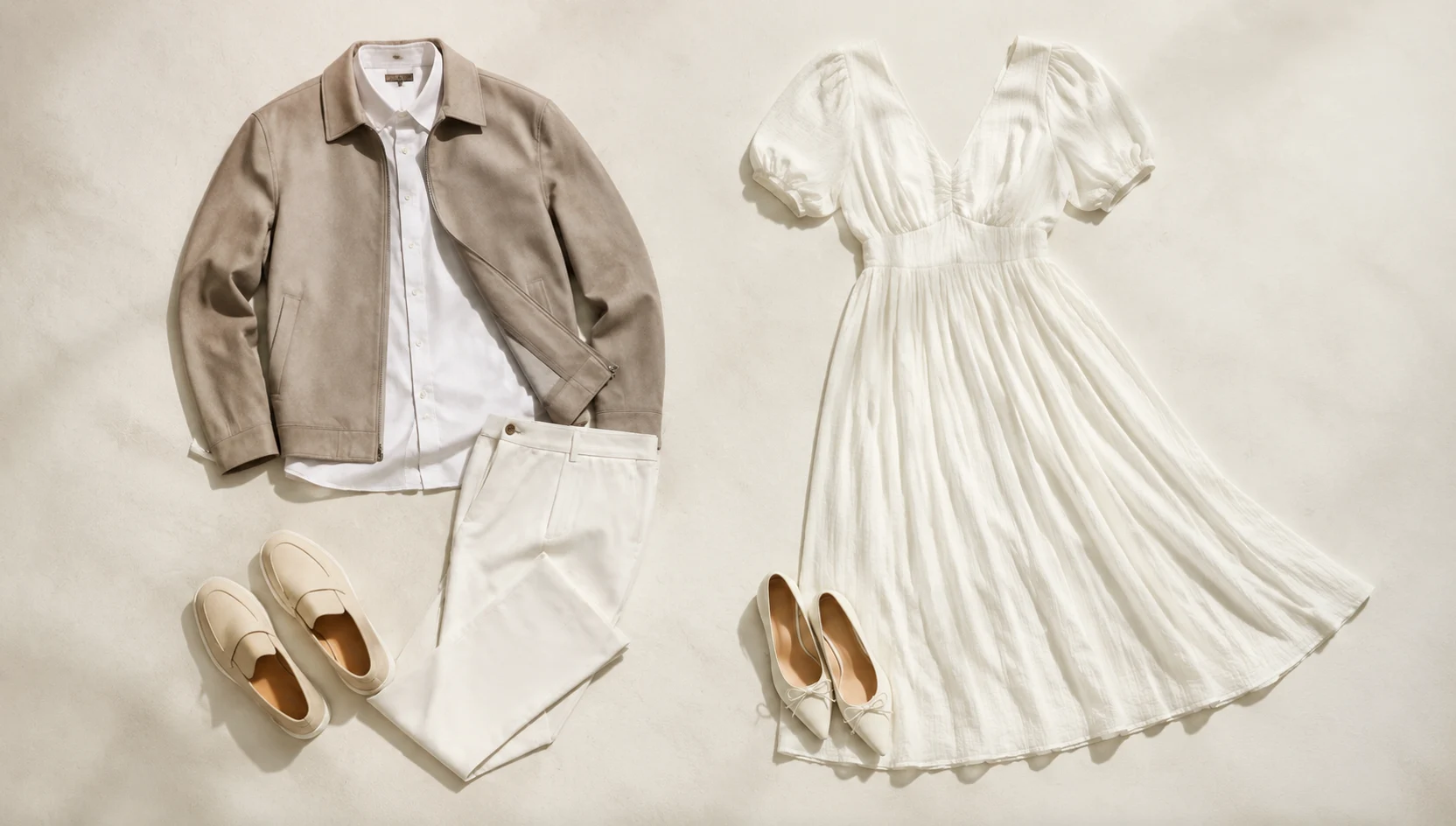 Outfit ideas for editorial piggyback through birch grove engagement photos