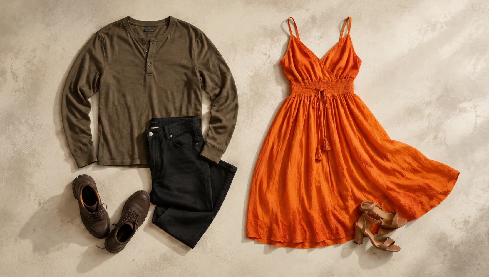 Outfit ideas for piggyback ride through a fern-covered ravine engagement photos