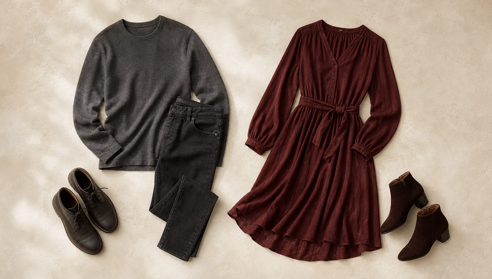 Outfit ideas for piggyback ride through golden fall leaves engagement photos