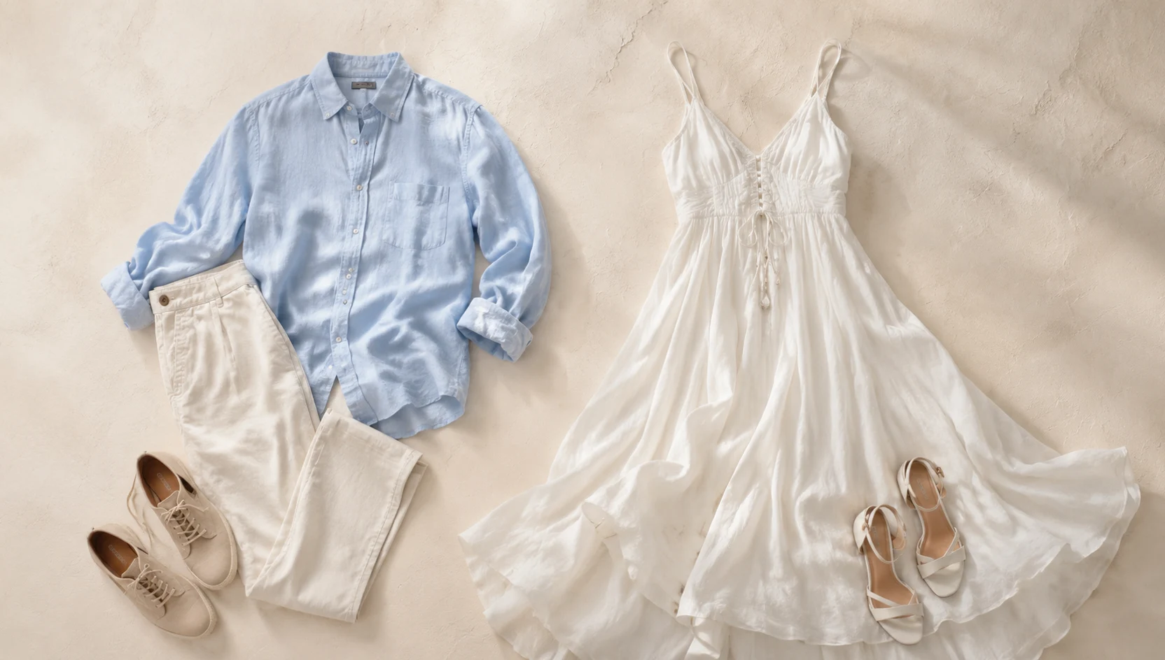 Outfit ideas for golden-hour piggyback through foaming surf engagement photos