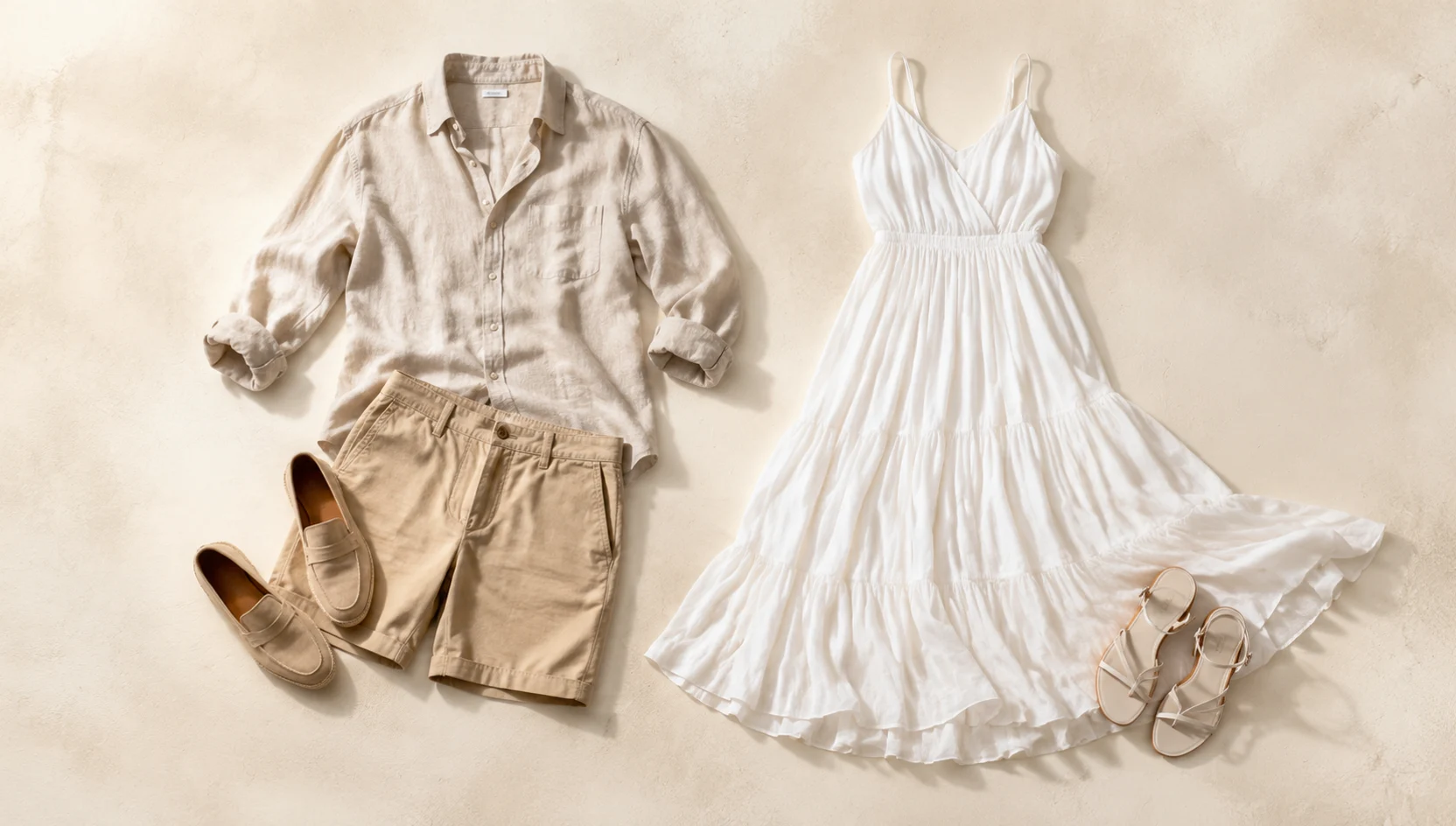 Outfit ideas for piggyback ride through golden shoreline engagement photos