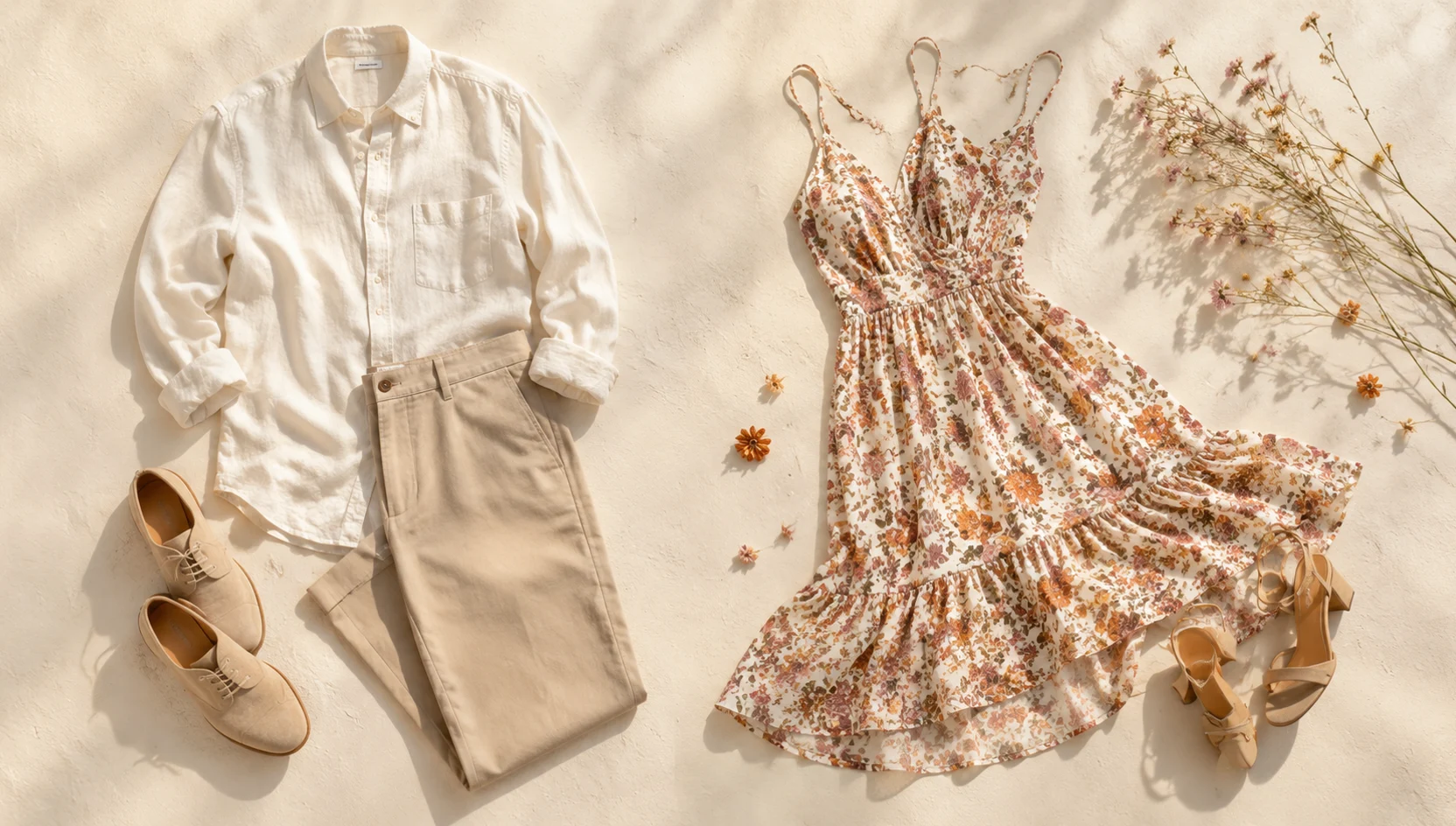 Outfit ideas for piggyback ride through waist-high wildflowers at golden hour engagement photos