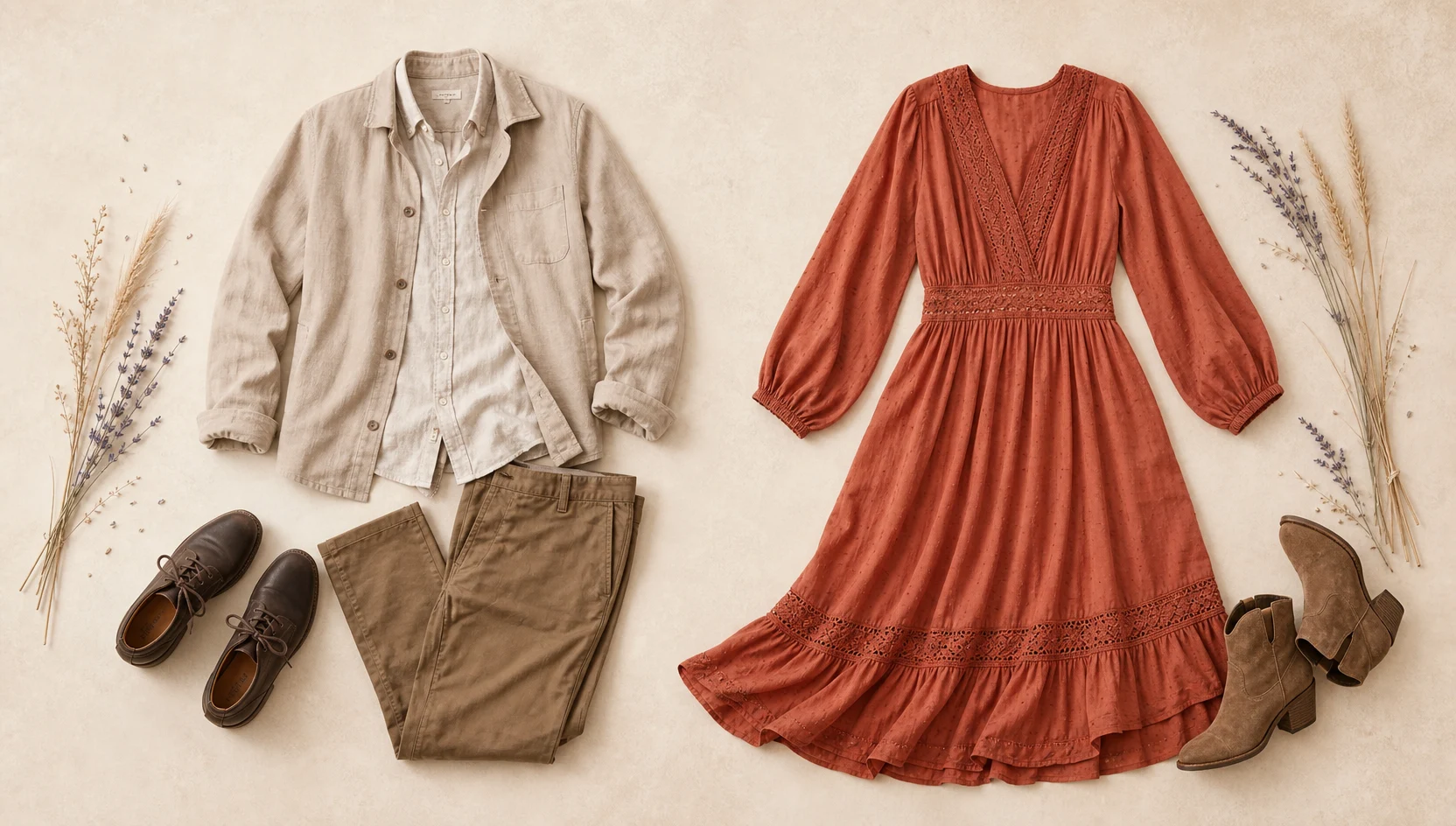 Outfit ideas for playful stroll through morning lavender engagement photos