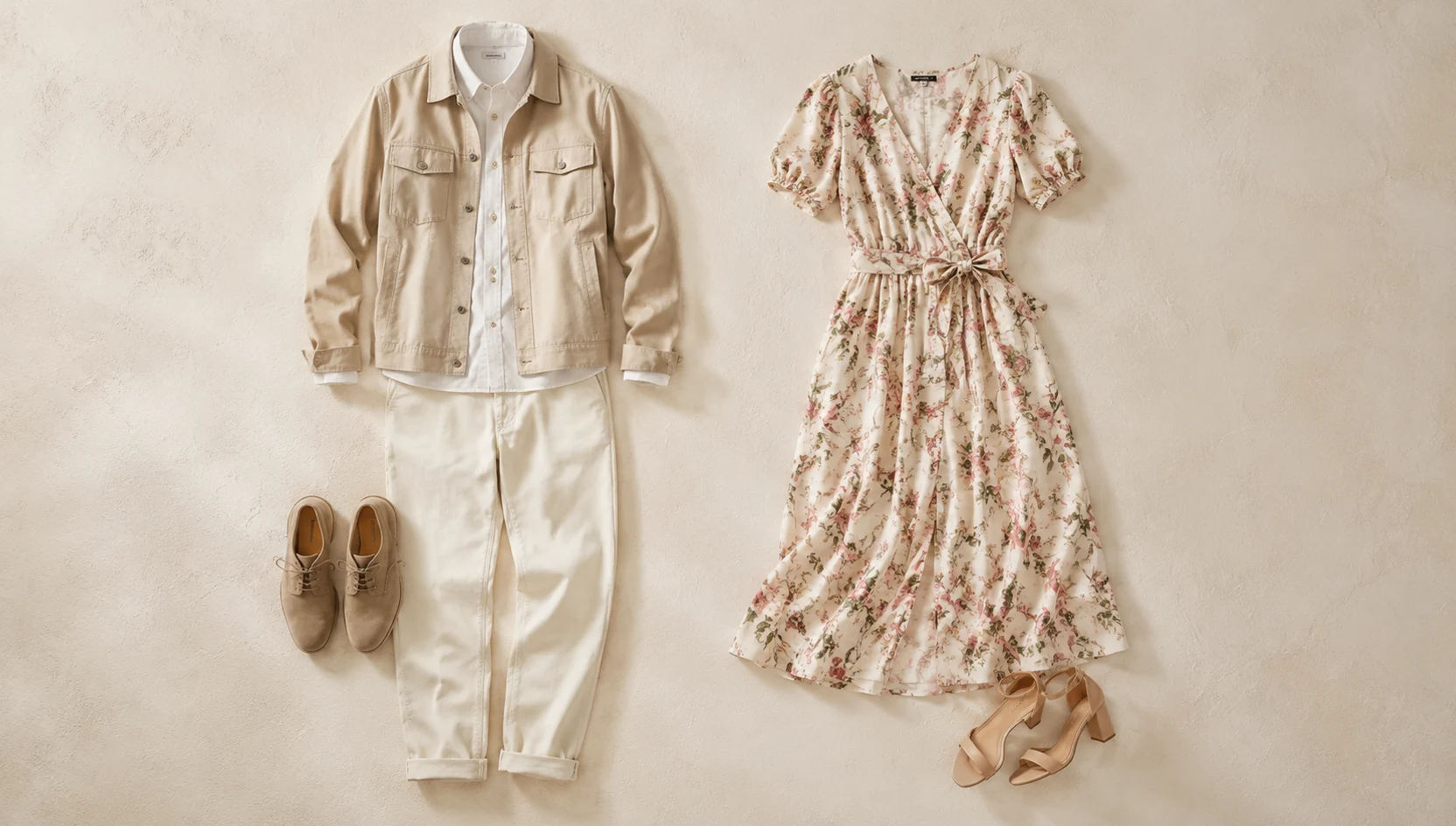 Outfit ideas for carefree stroll through wildflowers in golden light engagement photos