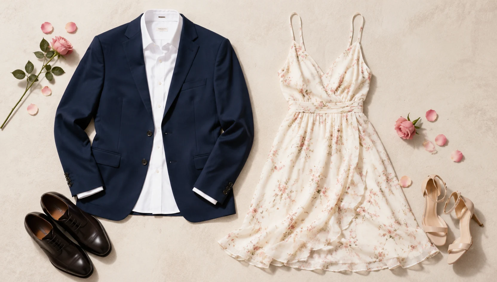 Outfit ideas for rose garden forehead touch under overcast sky engagement photos