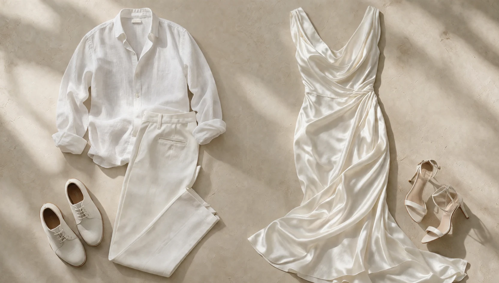 Outfit ideas for seated embrace in white with side-lit drama engagement photos