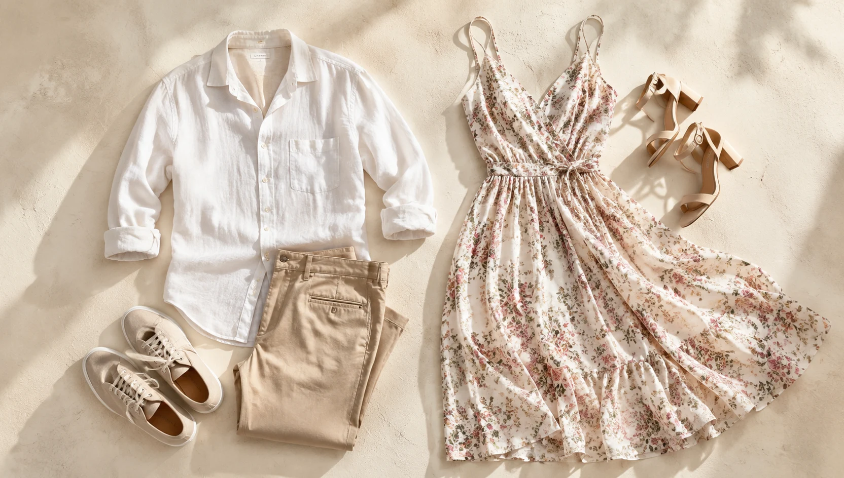 Outfit ideas for shallow water forehead touch at golden hour engagement photos