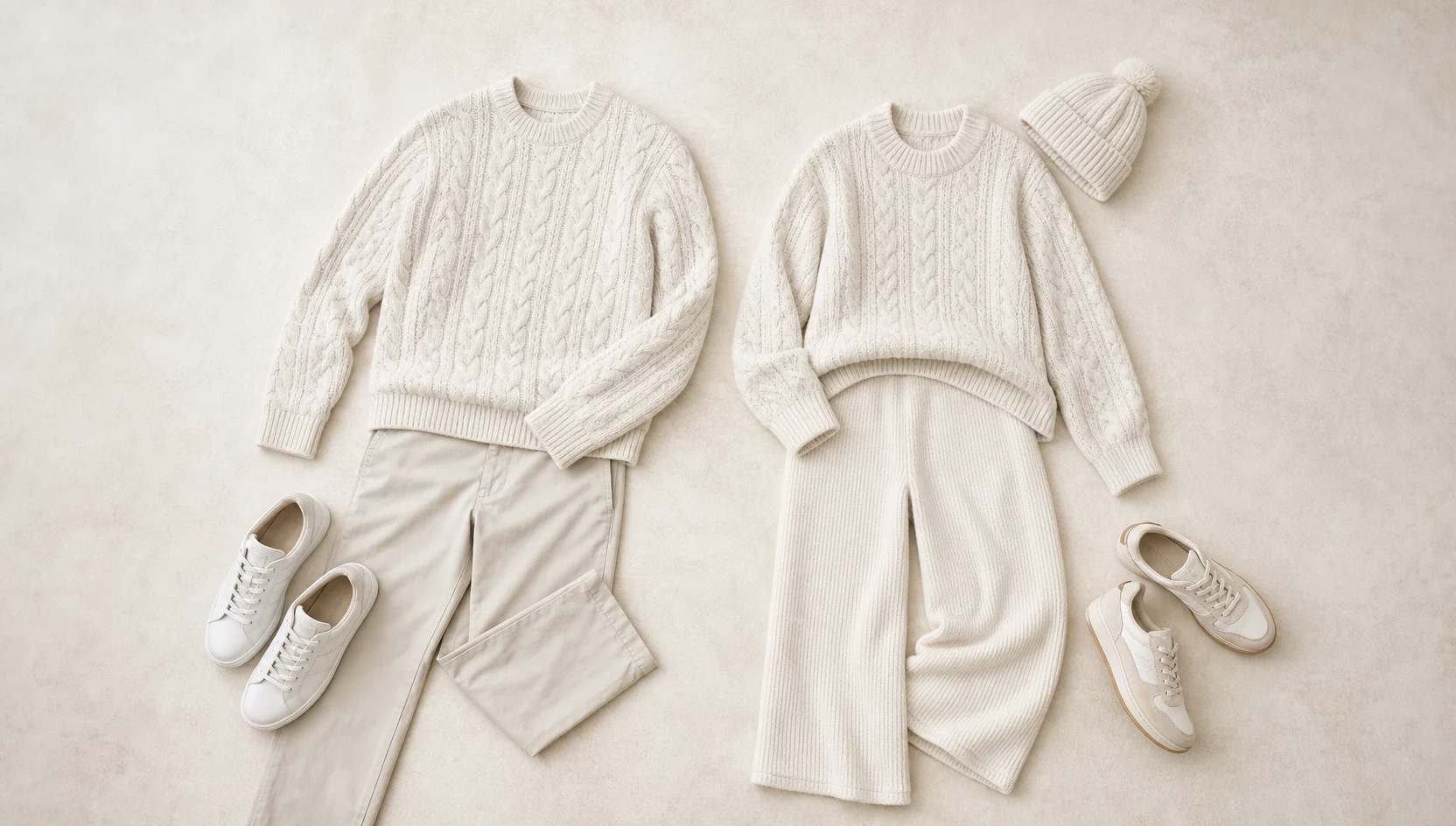 Outfit ideas for chunky knits huddled in the white field engagement photos