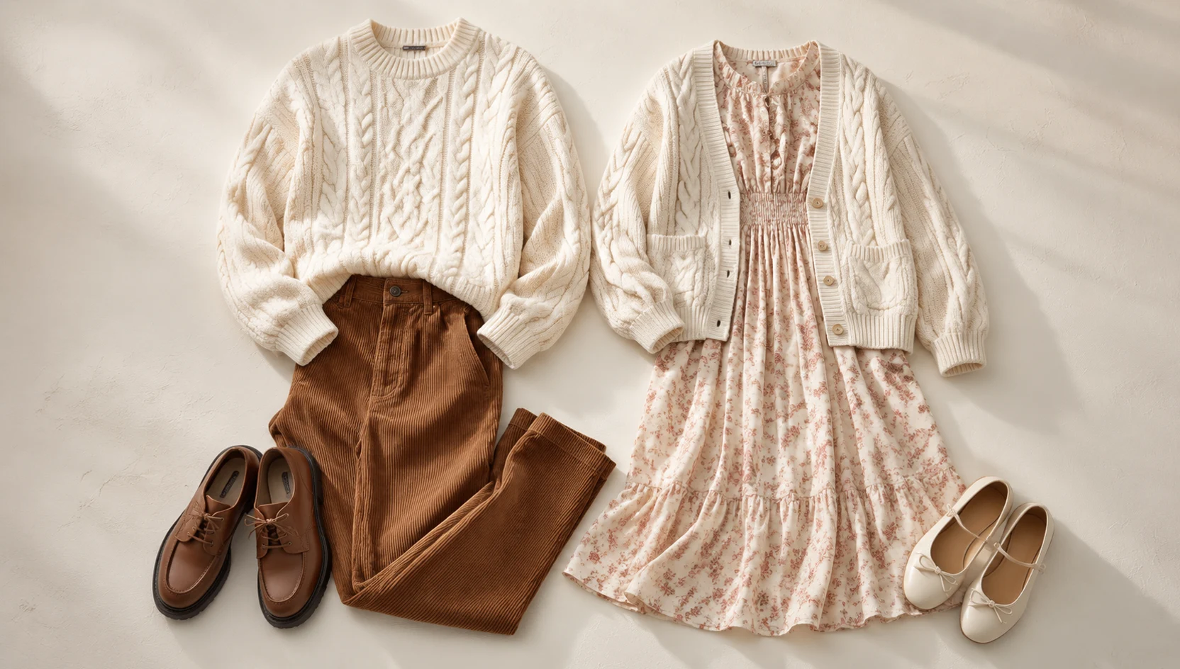 Outfit ideas for sitting close on a snow-covered log, sweaters wrapped engagement photos