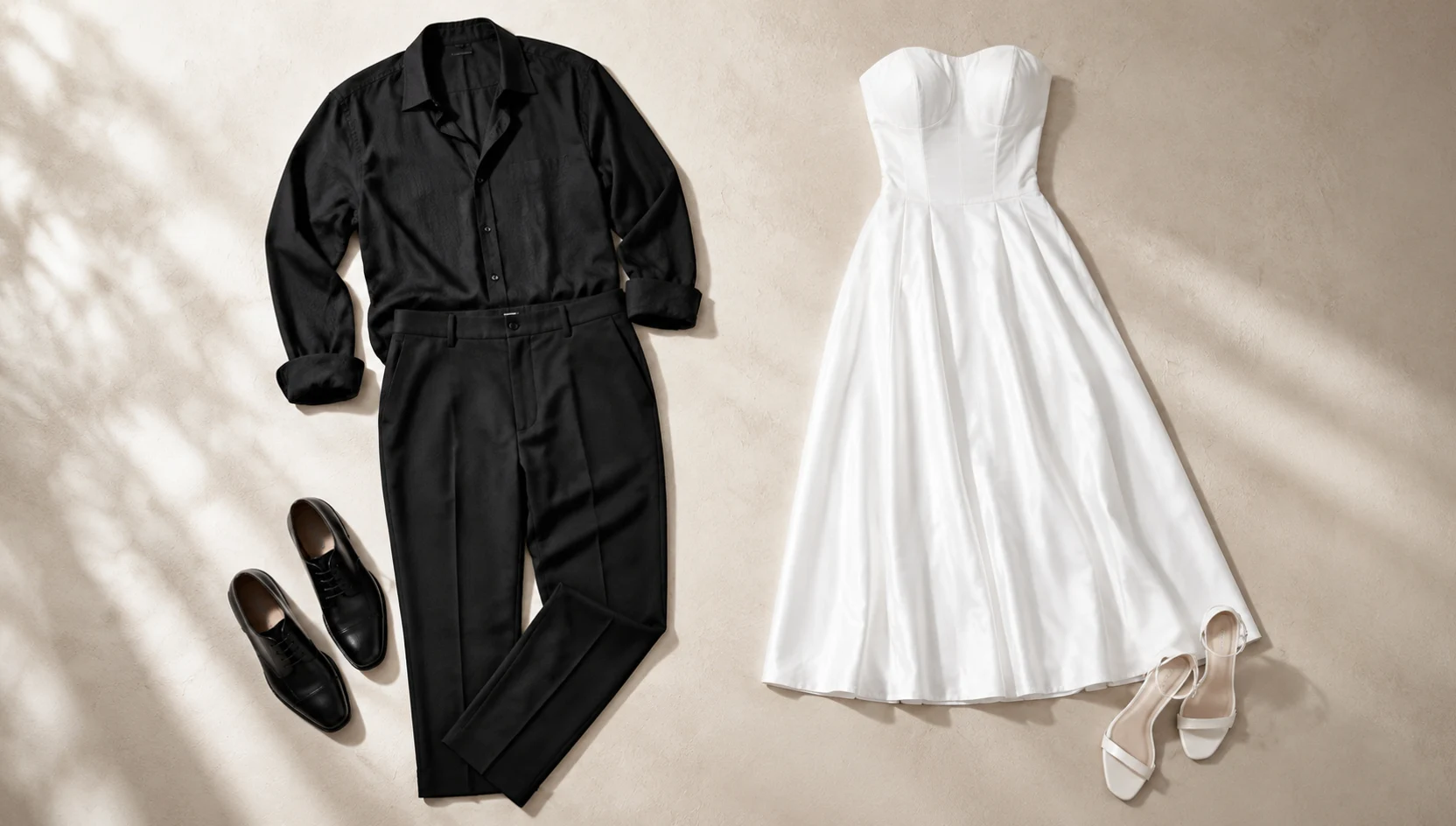 Outfit ideas for sitting close in white contrast against dark forest engagement photos