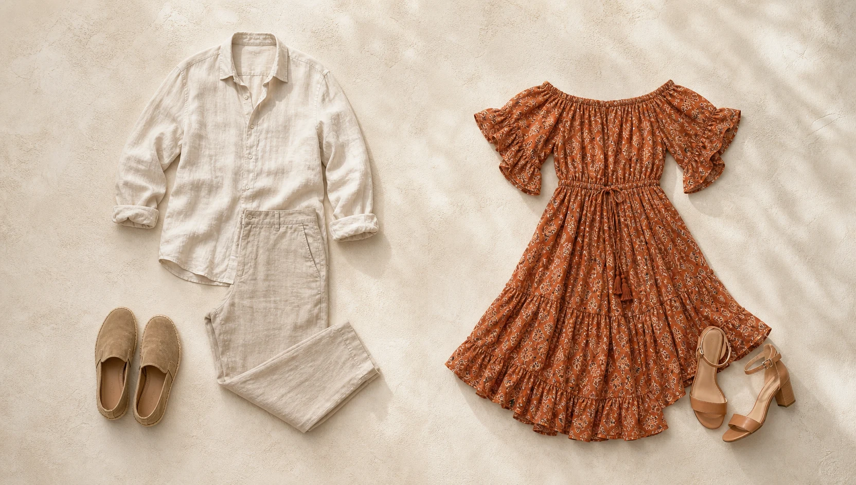 Outfit ideas for intimate slow dance on sunlit pond bridge engagement photos