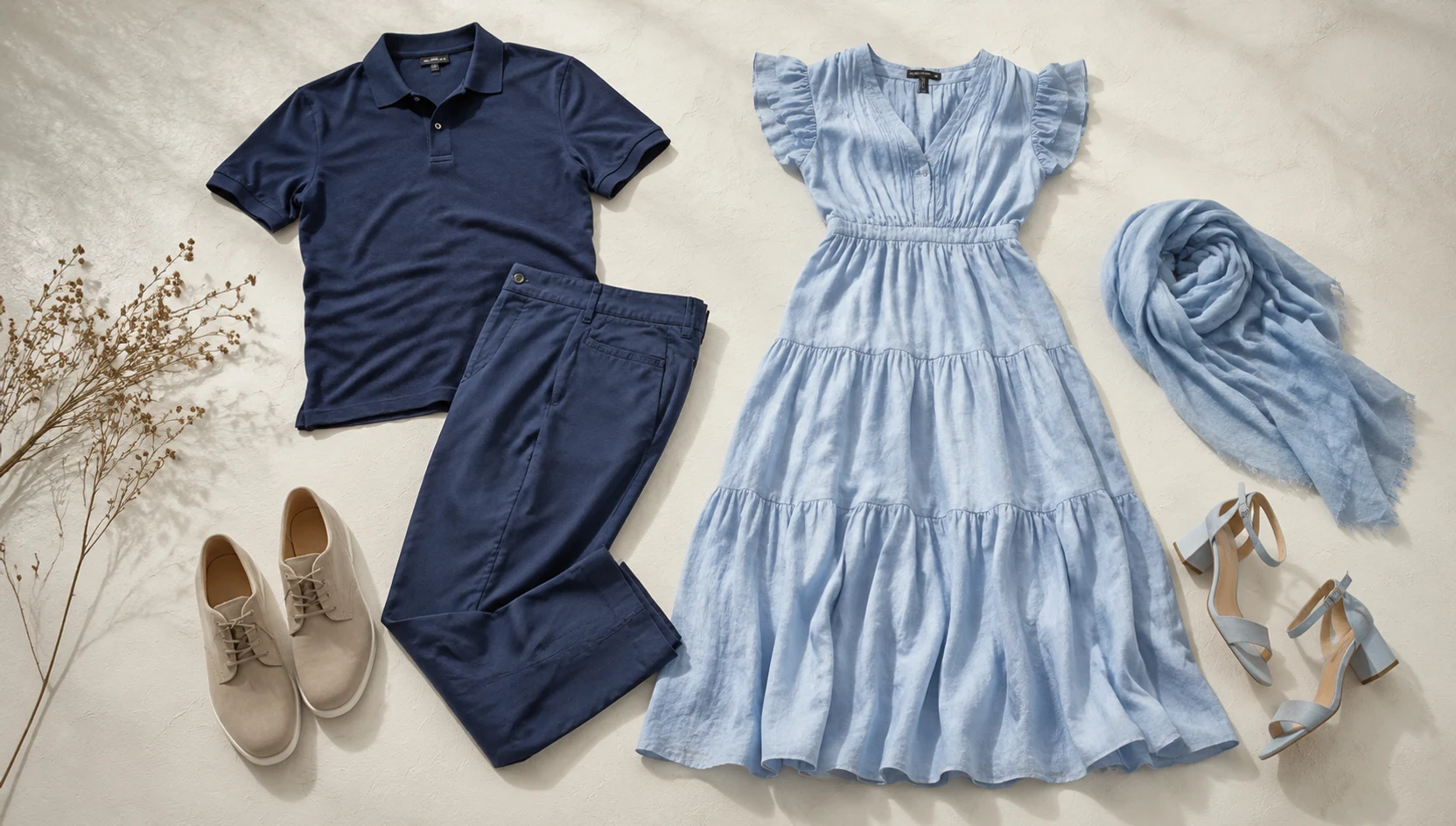 Outfit ideas for intimate slow dance on a blossom-covered street engagement photos