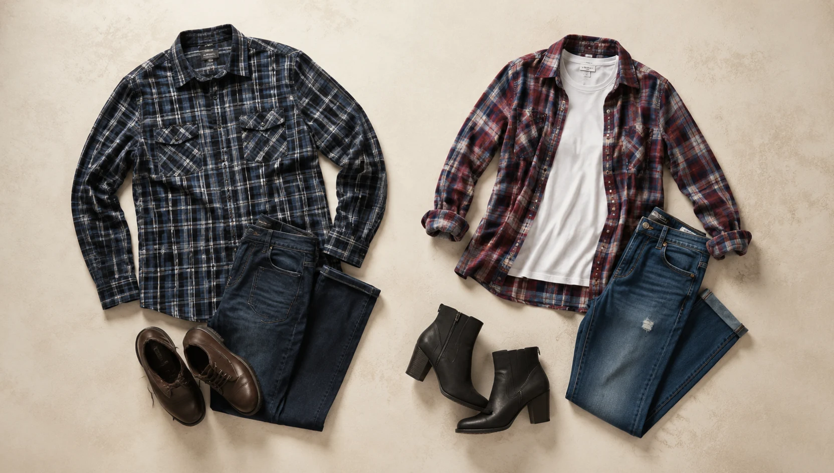 Outfit ideas for blue hour flannel dance among ferns engagement photos