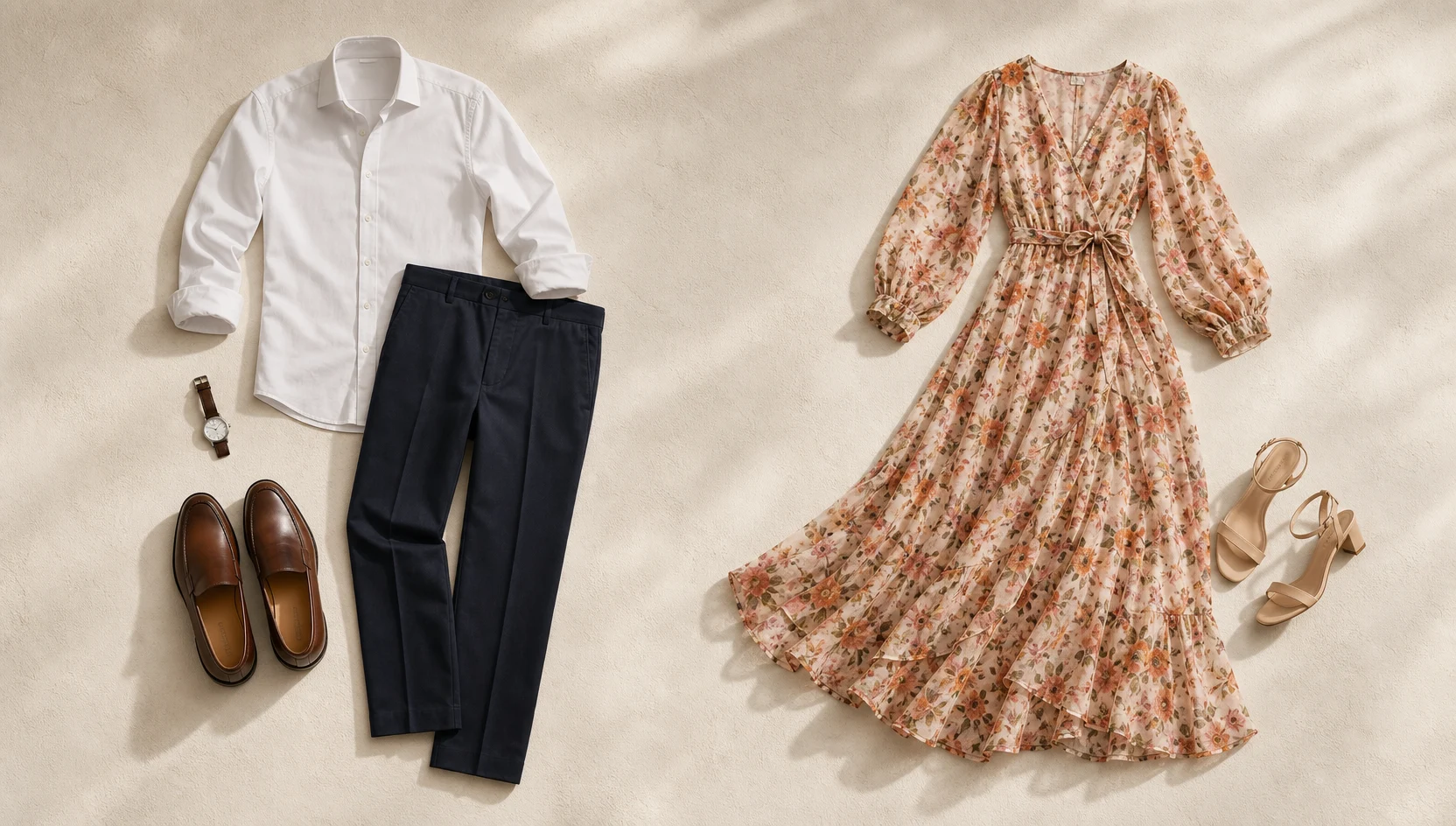 Outfit ideas for slow dance in midday bridge arch shadows engagement photos