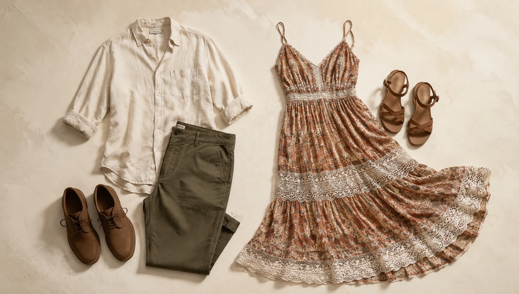 Outfit ideas for slow dance in sun-dappled clearing engagement photos