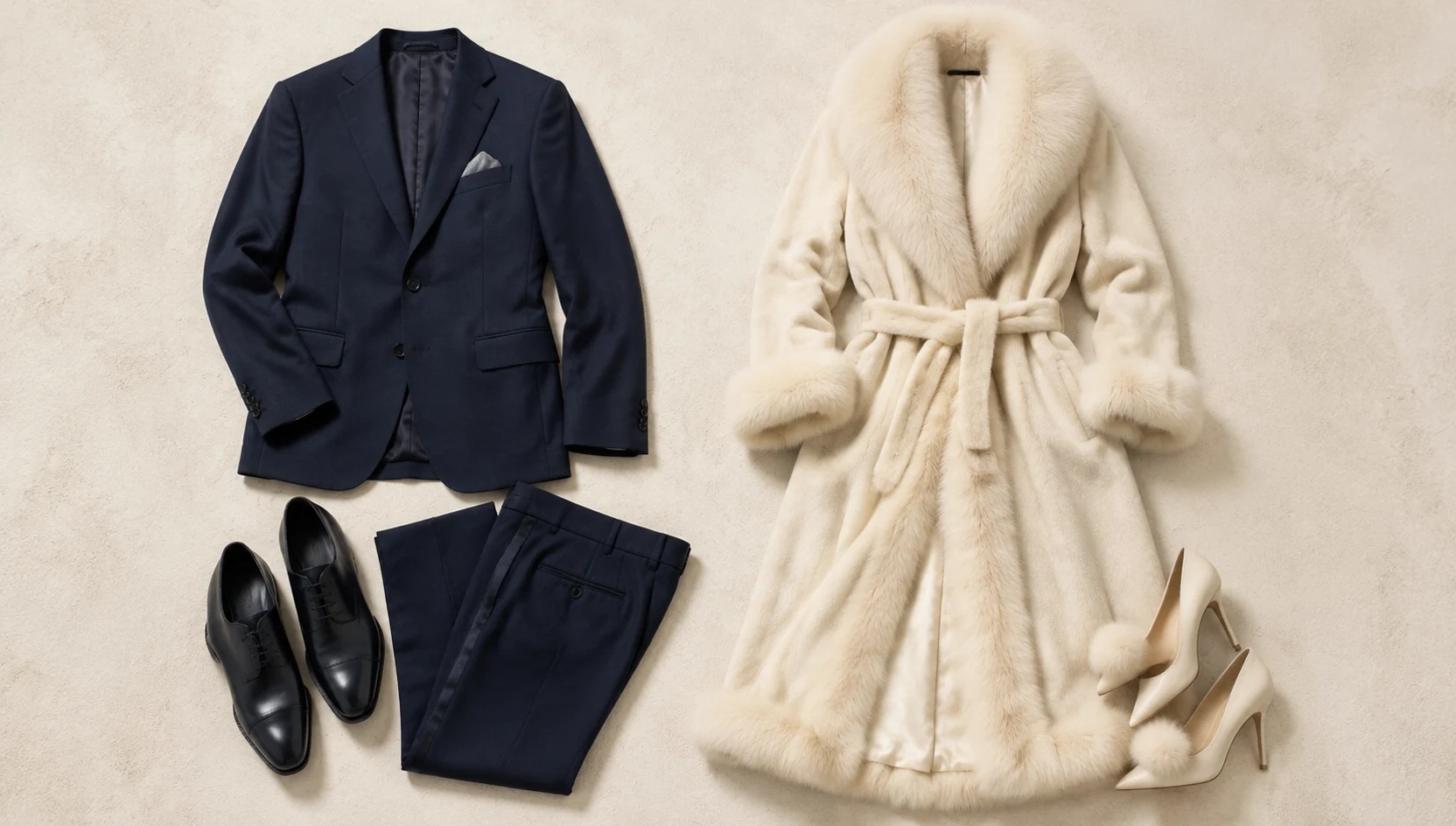 Outfit ideas for gentle dip kiss in sunrise snowy forest engagement photos