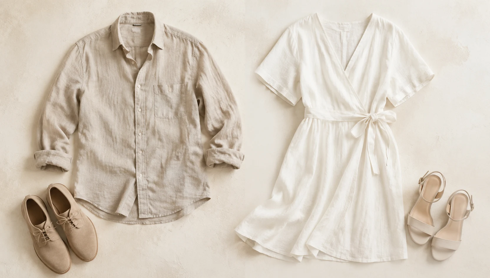 Outfit ideas for soft shade slow dance in linen at midday engagement photos