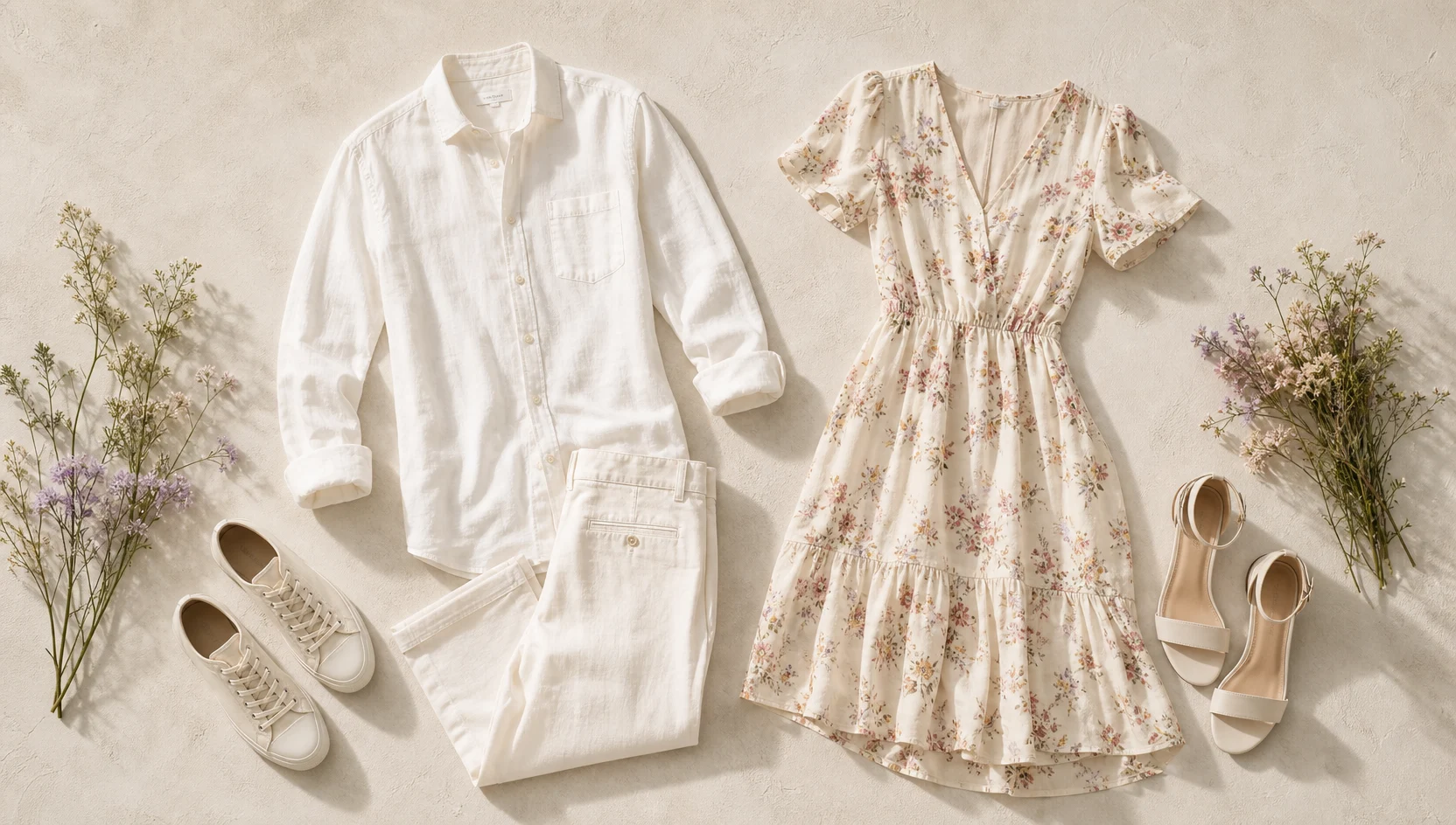 Outfit ideas for strolling hand in hand through golden light engagement photos