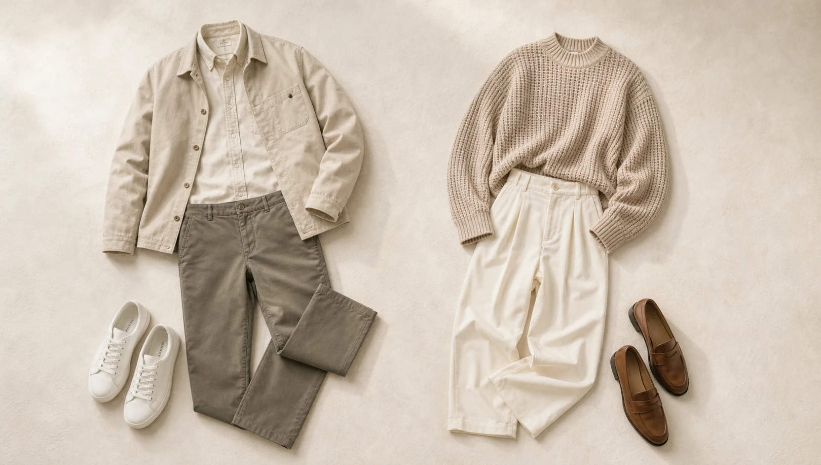 Outfit ideas for strolling through the gallery in cozy casual engagement photos