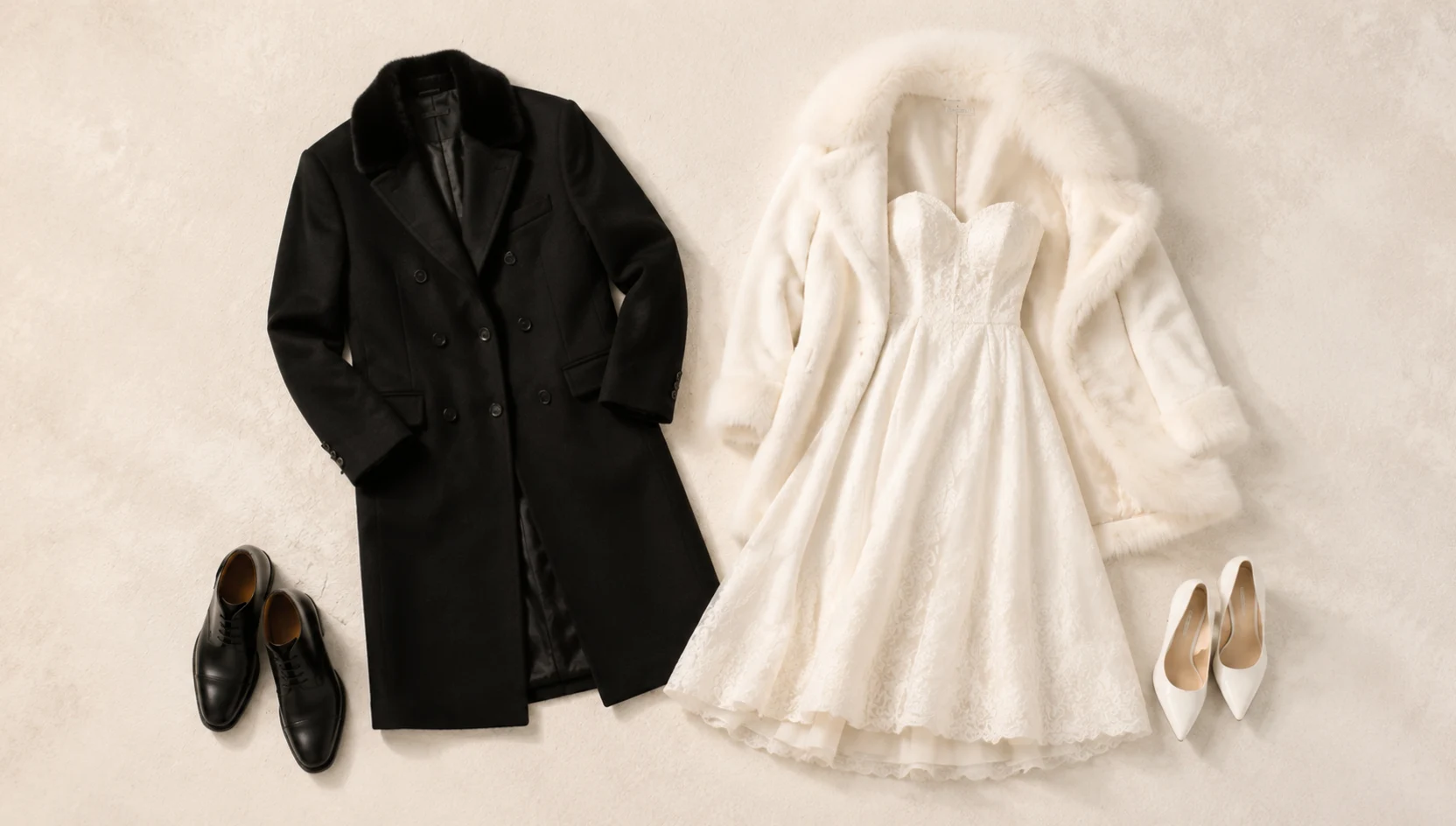 Outfit ideas for a gentle dip kiss in pink sunrise snow engagement photos