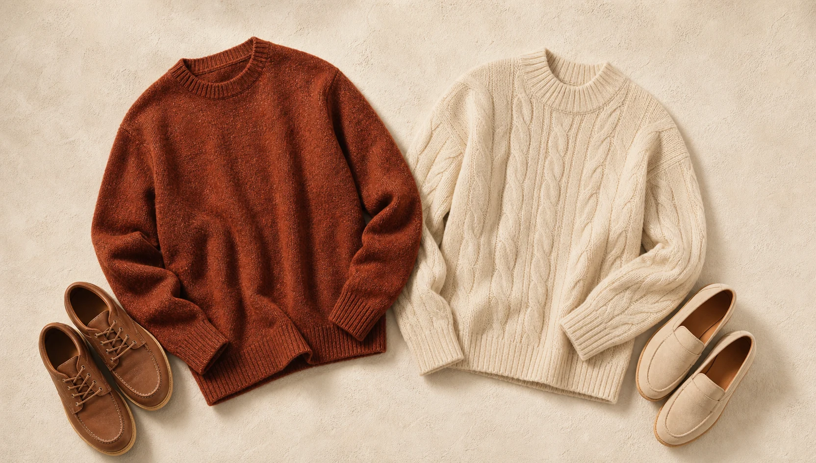Outfit ideas for sunrise summit forehead touch in warm knits engagement photos