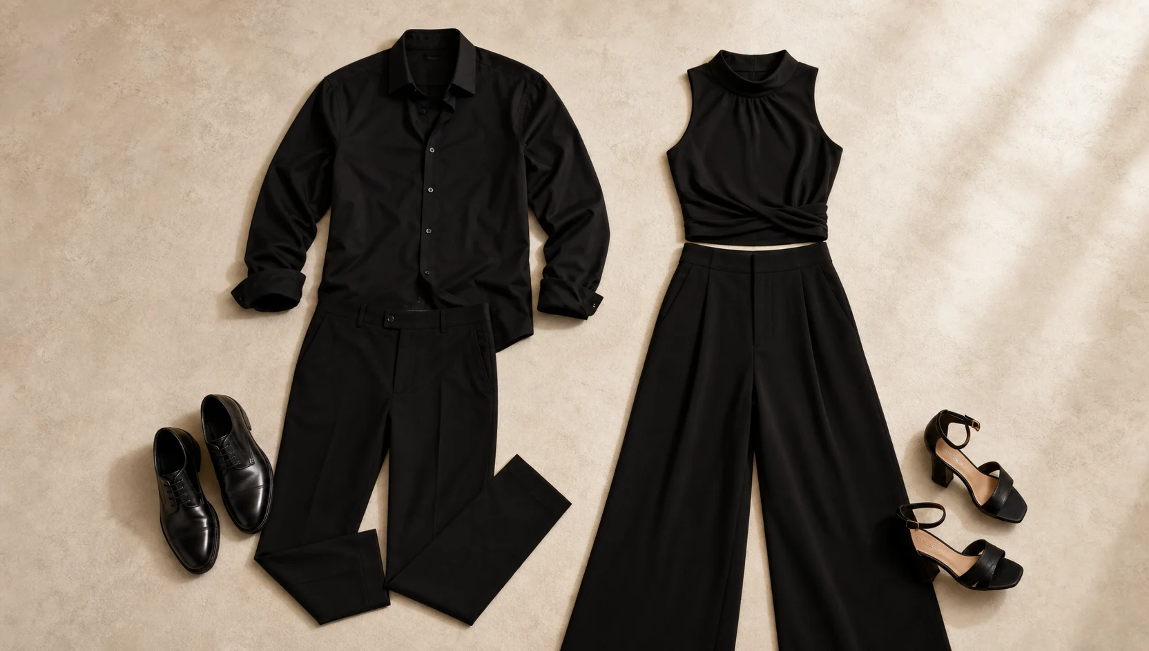 Outfit ideas for sunset cuddle on alley steps, monochrome mood engagement photos