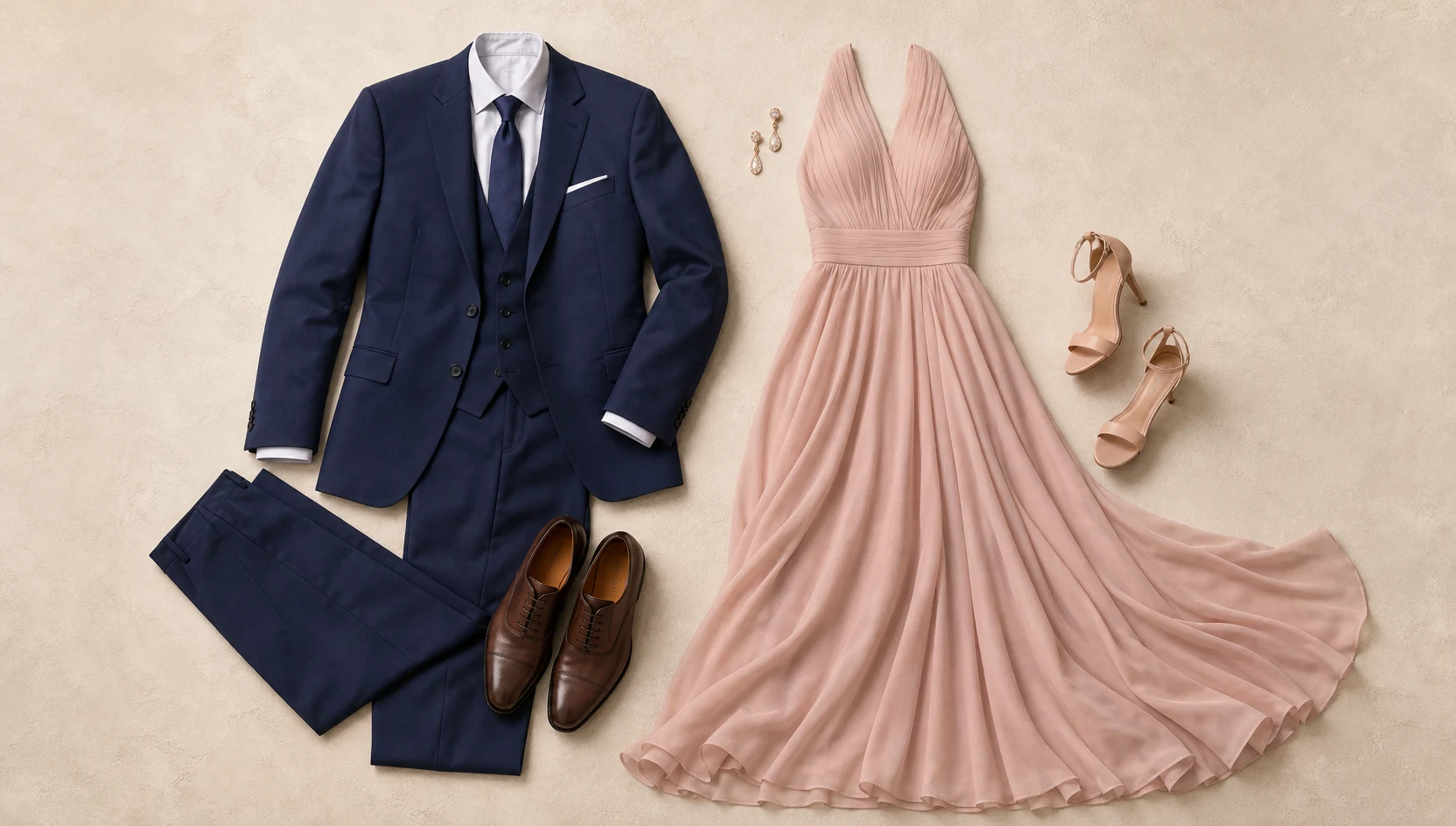 Outfit ideas for sunset embrace on ornate garden bench engagement photos