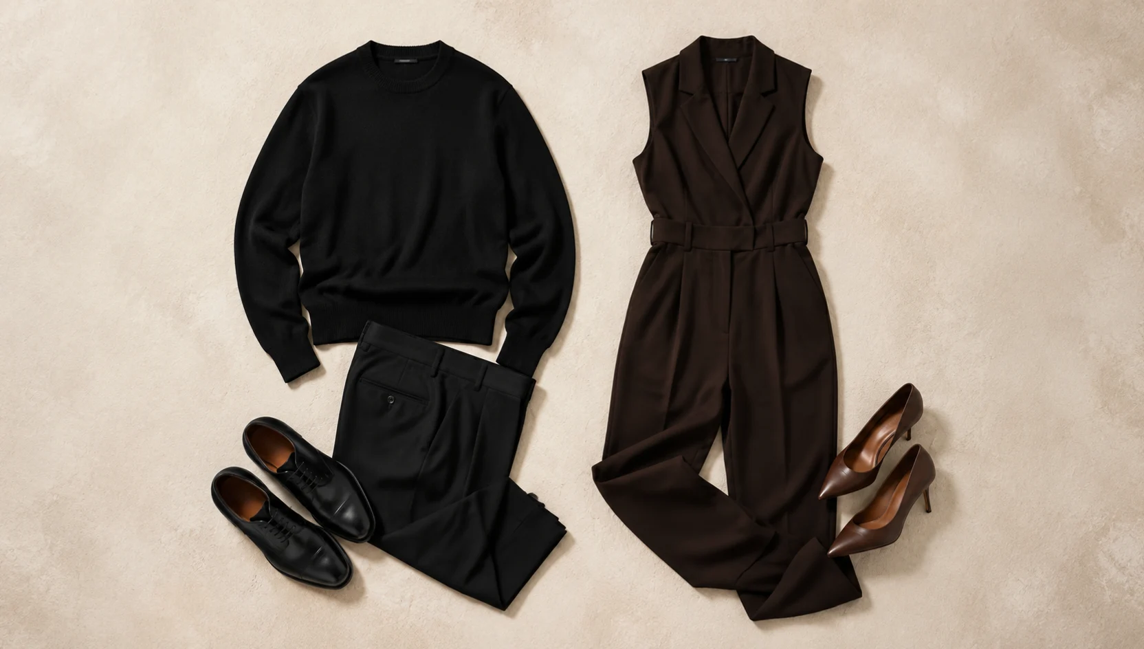Outfit ideas for sitting close on a rooftop overlook at sunset engagement photos